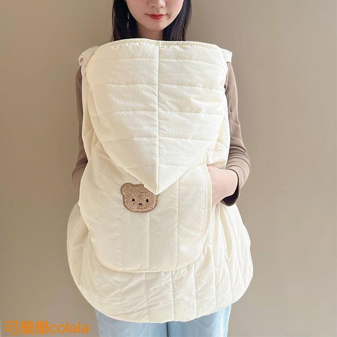 多功能保暖披風/蓋毯 適用於嬰兒背帶/推車, 白色小熊