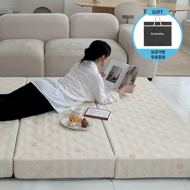 코트니아 프리미엄 100% 국내생산 유기농 오가닉 순면 안정성 검증완료 고탄성 3단 접이식 매트리스 2컬러
