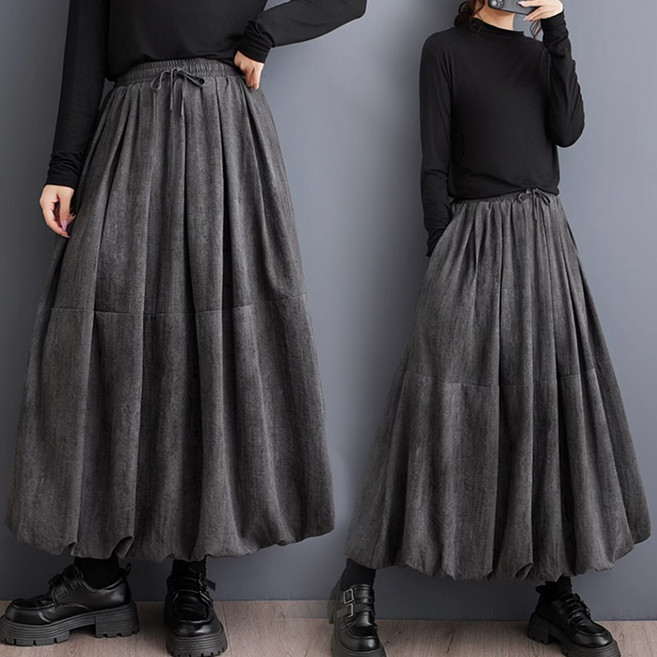 코카마니 여성 빈티지 느낌 밴딩 핀턱 벌룬 스커트 예쁜 치마 차이티ZA-113