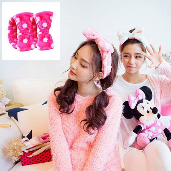 더자카 러블리 패턴 리본 머리띠, 핫핑크, 2개