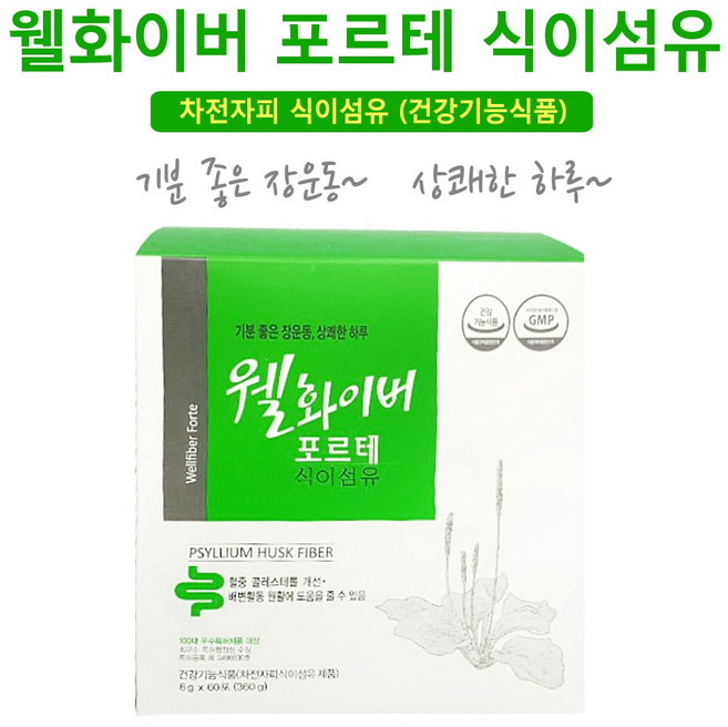 웰화이버 포르테 (60포입) 1개 차전자피식이섬유보충제 배변활동 장건강식품, 360g