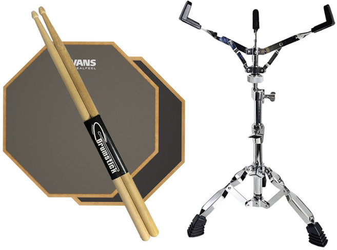 에반스 리얼필 드럼 연습 패드 12인치 양면 RF12D+전용 스네어 스탠드+스틱 1조 패키지, 1개