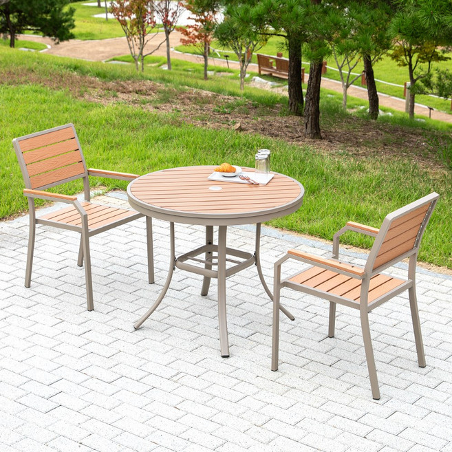 야드니 900 원형 수지목 야외 2인 세트 티 카페 정원, 블랙