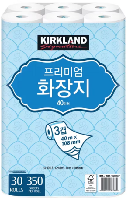 커클랜드 프리미엄 3겹 화장지 40mx30롤, 40m, 30개입, 1박스