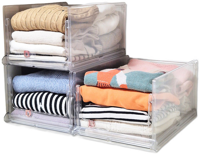 살림마녀 접이식 슬라이딩 리빙박스 옷정리함, 투명, 3개