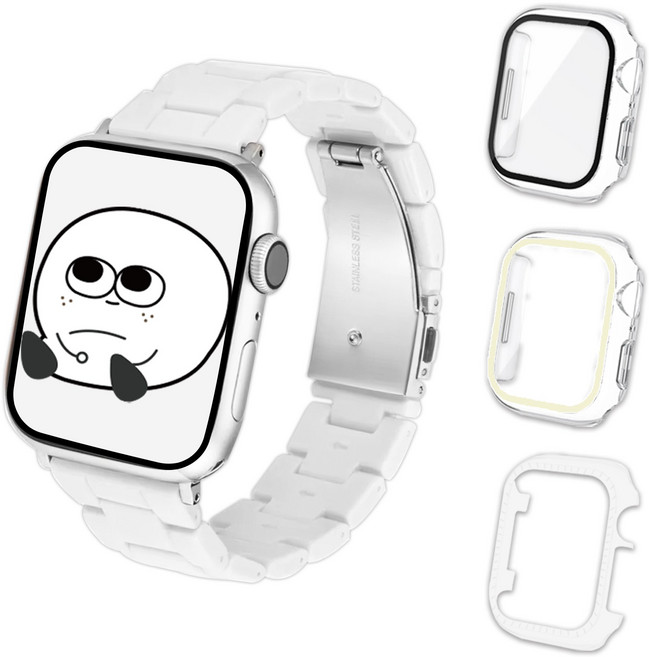 아이메이드잇 애플워치 호환 스퀘어 스트랩 + 케이스 세트, 화이트