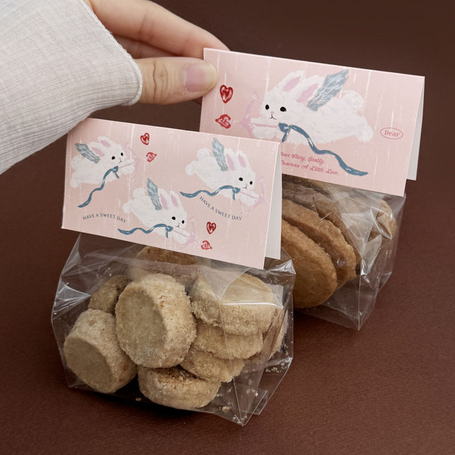 (60매) 토끼 헤더택 쿠키 포장 발렌타인데이 화이트데이 구디백 카페 선물포장, 1개, 핑크