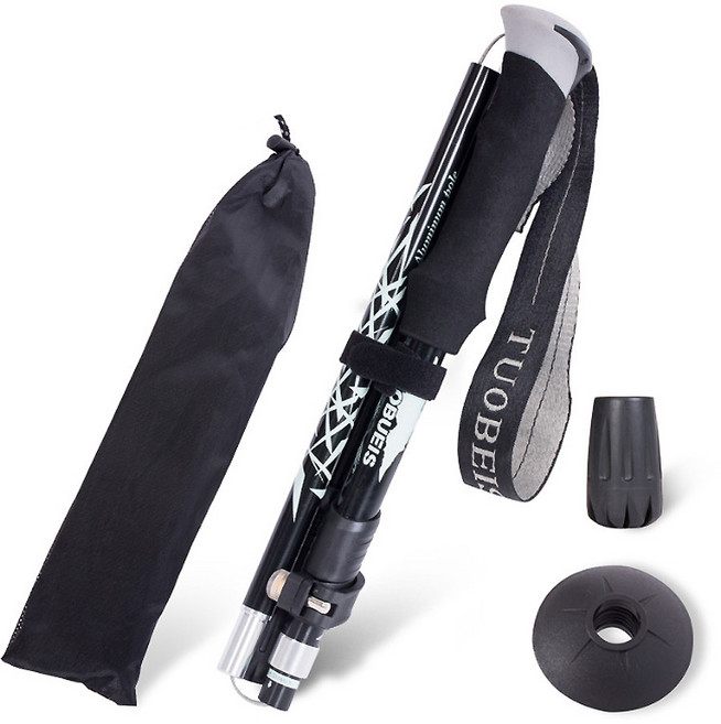 접이식 4단등산스틱 1P 등산 지팡이 지지대 폴대 백패킹 트레일런 듀랄루민 파우치포함 경량 폴딩스틱, 블랙, 1개