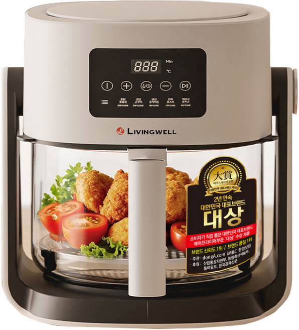 리빙웰 투명 글라스 저소음 에어프라이어 5.7L /유리 바스켓/대용량 에어프라이어/GL770, 투명 글라스 5.7L