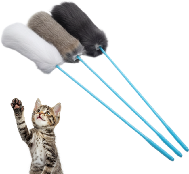 레이지홈 고양이가 환장하는 리얼토끼털 오뎅꼬치 고양이 장난감 3개
