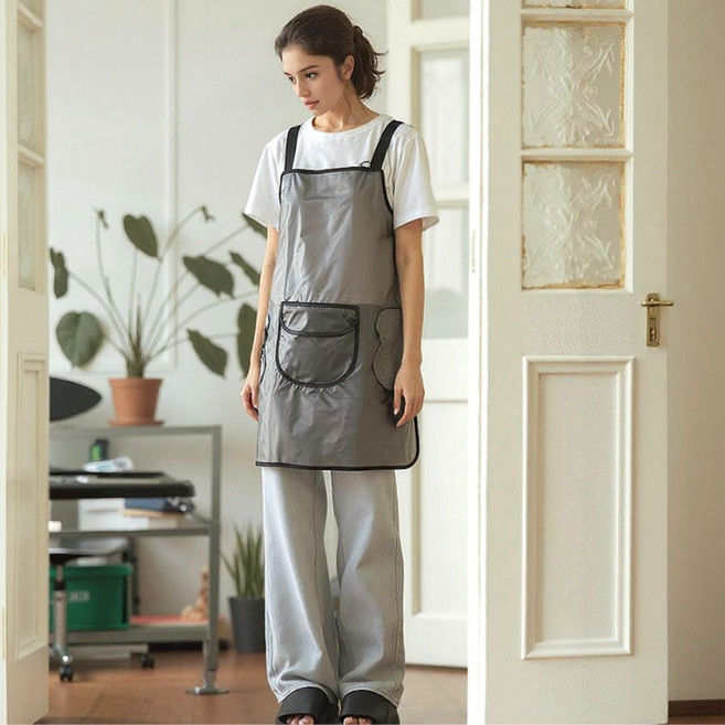 리어 주방 방수 예쁜 허리 비닐 우레탄 앞치마, 소형, 1개, 블랙