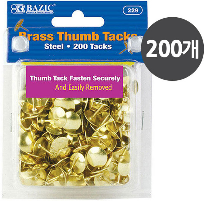[ 미국 BAZIC ] 사무용 컬러 압정 압핀, 1통, 200개입, 229골드