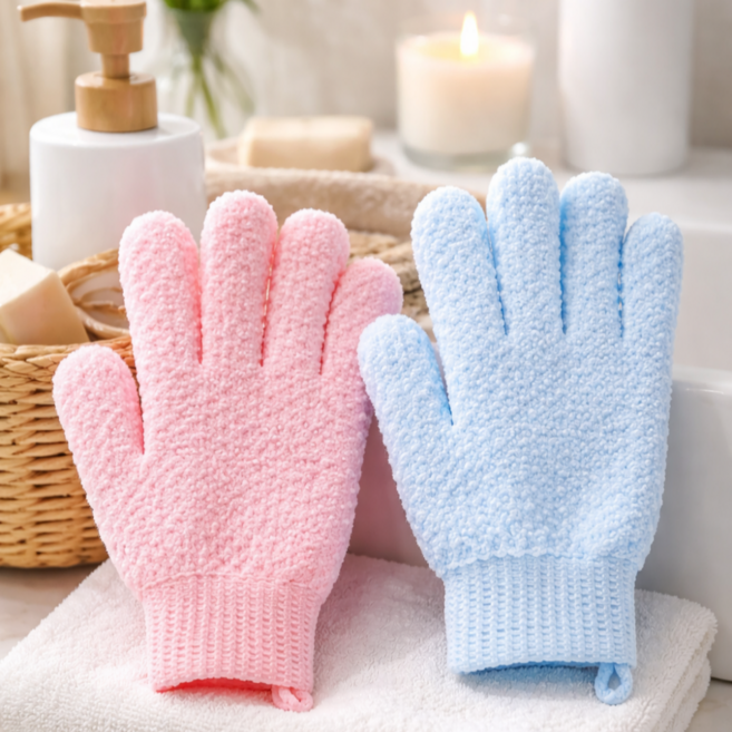 에프시 샤워장갑 저자극 목욕장갑 손가락 때밀이장갑, 1개, 2개입, 분홍+파랑