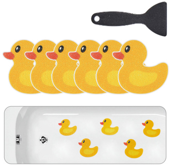 1991공구 욕실 욕조 미끄럼방지 스티커 오리, 6개, 옐로우