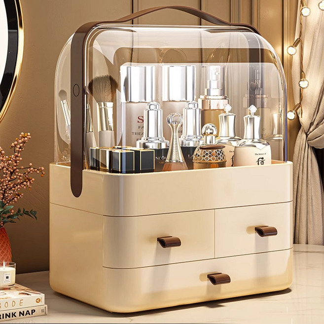 Qiaokao 화장품 수납 박스, 브라운+아이보리, 1개