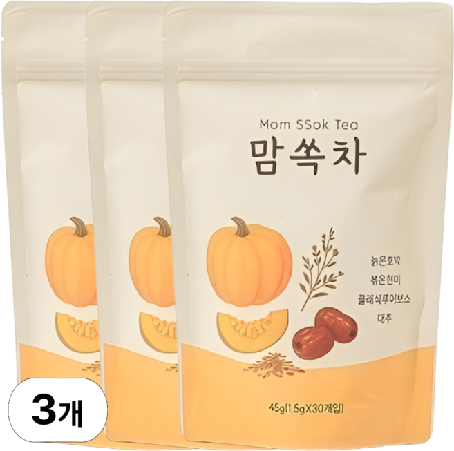 카페인 없는 맘쏙차 늙은호박 볶은현미 루이보스 대추 호박 붓기차, 3개, 30개입, 1.5g