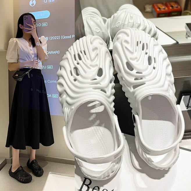 男女室內外拖鞋 耐磨防水 踩屎感減震 透氣防臭速乾 時尚百搭洞洞鞋 白色, 44, 白色36-46