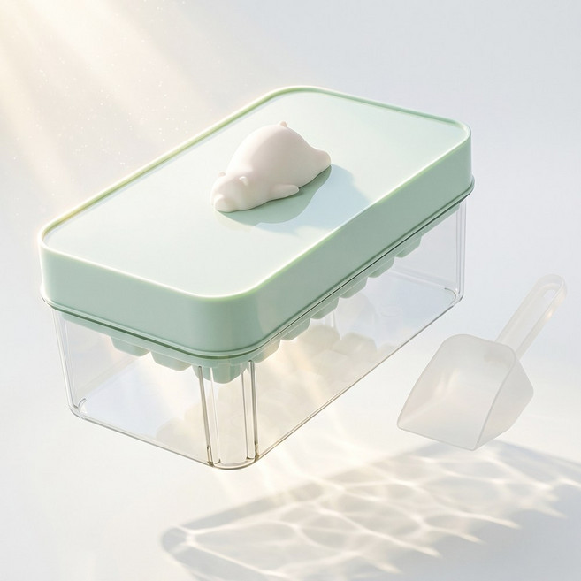 리빙디노 북극곰 원터치 푸쉬 얼음통, 1세트, 민트