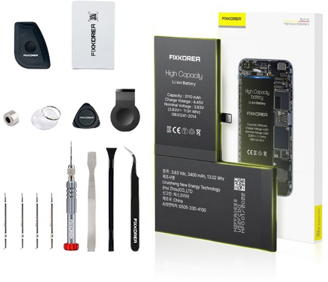 픽스코리아 아이폰배터리 정품 표준용량 대용량 배터리교체 자가교체 자가수리 KC인증 기본공구 포함, 전문가공구포함,배터리용량:대용량,아이폰8