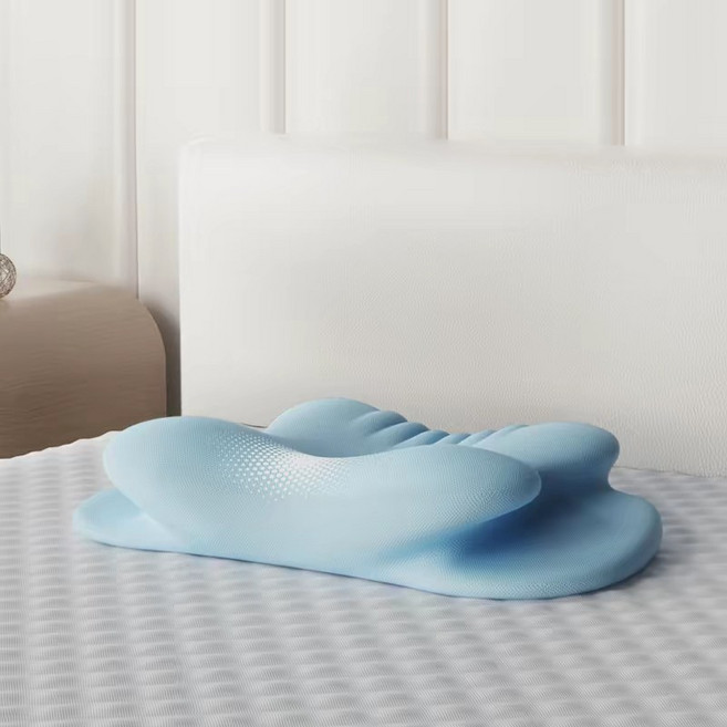 韓國熱銷 8D蝶型記憶枕 高密度記憶棉 碟型枕 蝴蝶枕 人體工學 枕頭 側睡枕 趴睡枕, 旗艦款-寧靜藍【無內套】, 1個