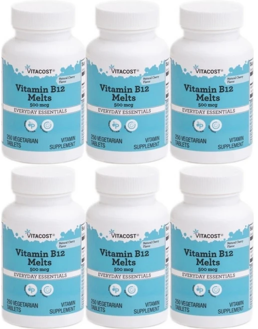 비타코스트 비타민B12 500mcg 멜트 녹여먹는 체리맛 타블렛 Vitacost Vitamin B-12 Melts Cherry, 6개, 250정 - 쿠팡