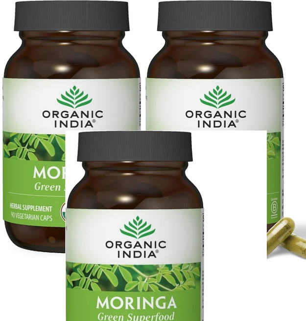 오가닉인디아 Moringa 90캡슐 3개 인도 모링가 모린가 잎 단백질 미네랄 비타민, 90정 - 쿠팡