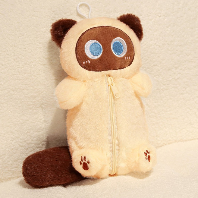 로즈벨 왕귀여운 고양이 봉제 인형 파우치 필통 조카 생일 선물, 1개, 샴