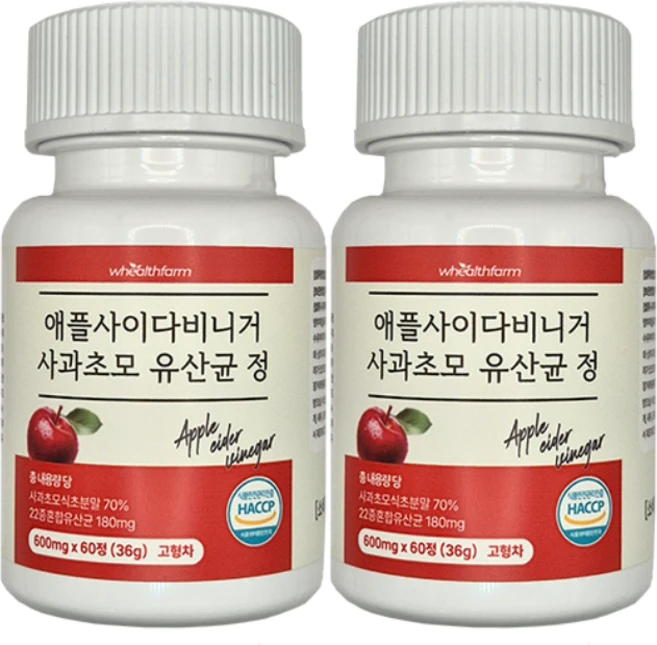 웰쓰팜 영국산 유기농 애플사이다비니거 애사비 정 알약, 2개, 60정 - 쿠팡