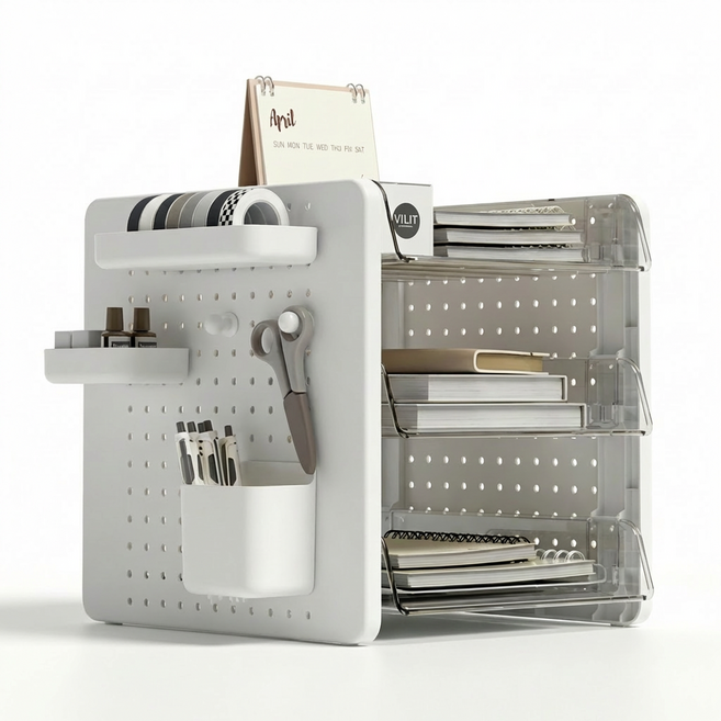 서류 수납함 탁상 수납 선반 소품 수납, 3단, 흰색