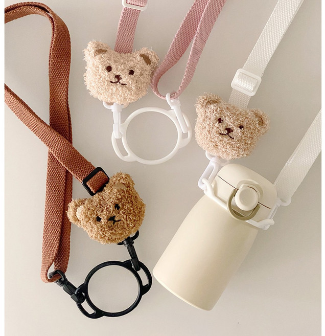 KC인증 토투에 곰돌이 물병스트랩 키즈 유아 초등학생 어깨끈 가방 물통 홀더 걸이, 브라운, 1개