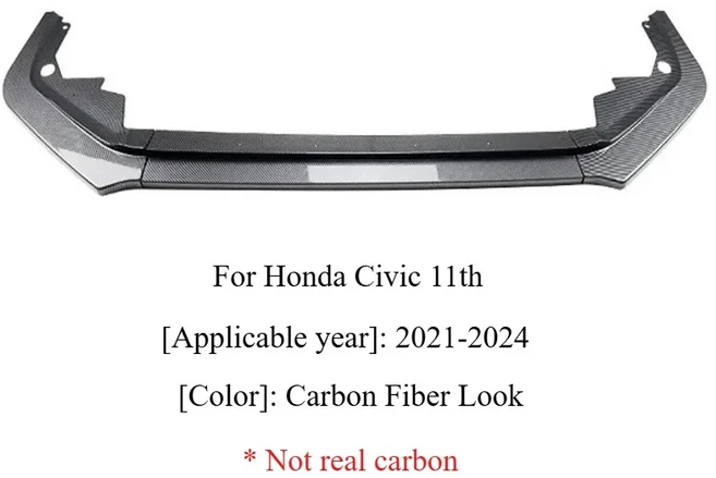 혼다 시빅 11세대 2021-2024 4도어 개조용 프론트 범퍼 스포일러 립 턱 스플리터 블레이드 셔블 바디 키트, 01 Carbon Fiber look