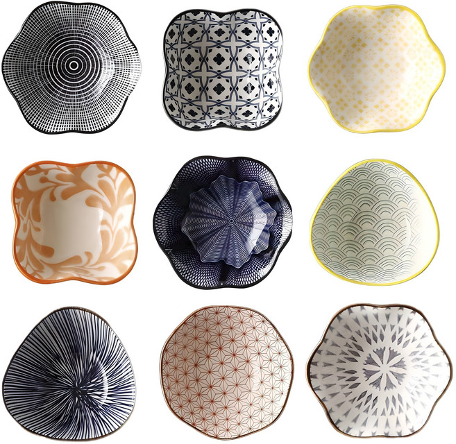 Jin Zhong Tai 일본식 세라믹 찬기 세트 JD001, 세트 A, 9개