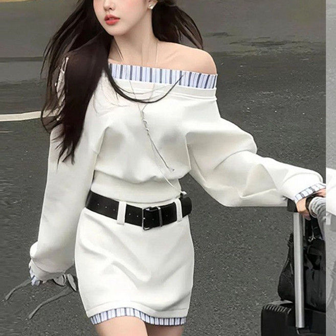 FANSYLI 캐주얼 트레이닝 세트 여성 봄가을 긴팔 풀오버+미니 A라인 스커트 투피스 패션 트레이닝 스커트 세트 W2510O17