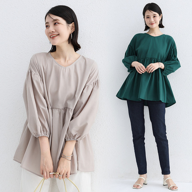 FINE ART 여성 7부 인형 셔츠 퍼프소매 블라우스 프릴 남방 오버핏 반팔 티셔츠 빅사이즈 롱티