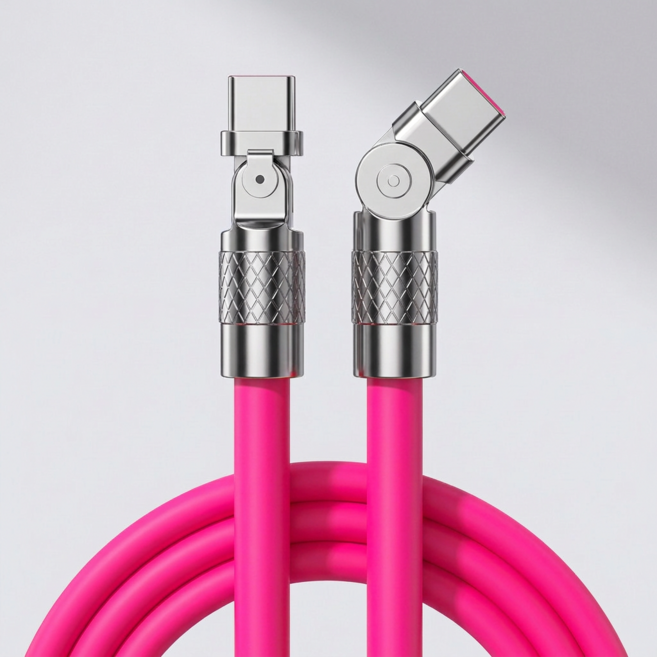 제이엘 120w 초고속 C to C 충전케이블 180도 회전 케이블, 1개, 핫핑크, 1.5m