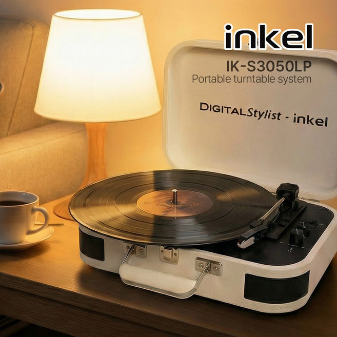 인켈 LP 턴테이블 플레이어 블루투스 스피커, 화이트, IK-S3050LP