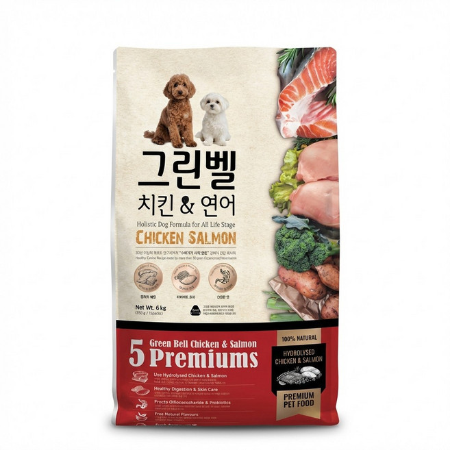 그린벨 치킨연어 대용량 설사 장건강 강아지사료, 6kg, 1개, 닭