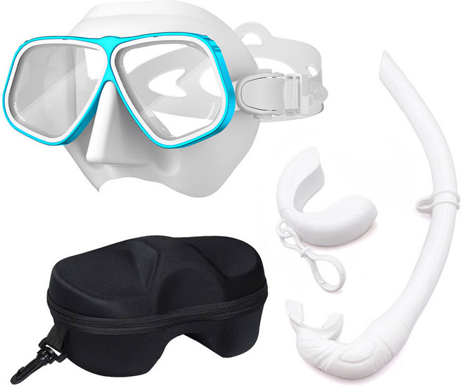 플로디 프리다이빙 유리 마스크 스노클 세트, 화이트/블루