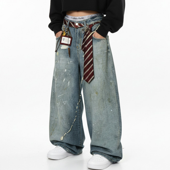 디자이너스 프린팅 벌룬 데님 팬츠