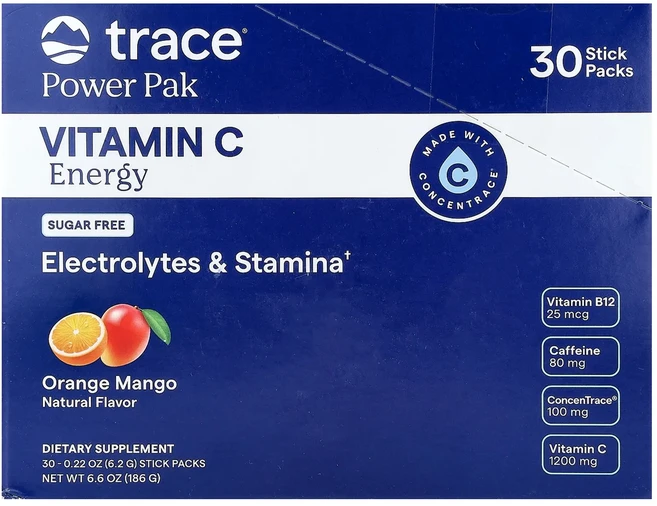 메이커제품입니다 Trace 파워 팩 비타민C 에너지 오렌지 망고 스틱팩 30개 개당 6.2g(0.22oz) 좋은효과를 보실수있습니다, 1개, 30정 - 쿠팡