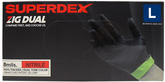 슈퍼덱스 지그듀얼 니트릴장갑 지그패턴 고무 파우더 프리 두꺼운 장갑 100매, 1개, L, 블랙