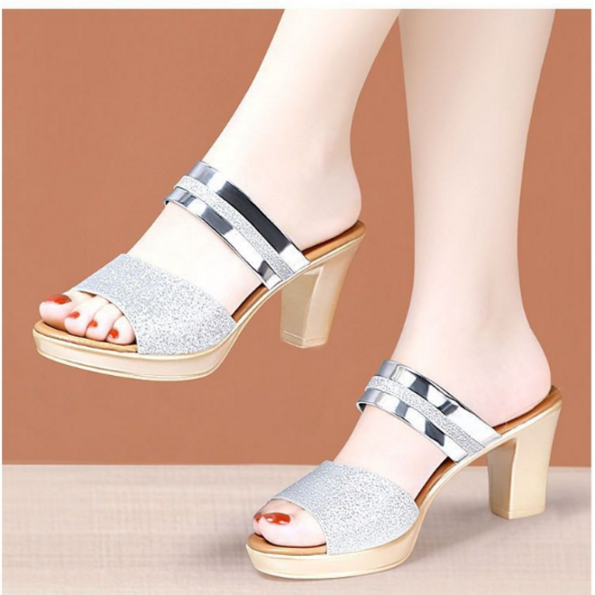 골드 오픈토 슬리퍼 샌들 여성 통굽 날씬해 보이는 힐 슬리퍼 빅사이즈 일자 슬리퍼 7cm