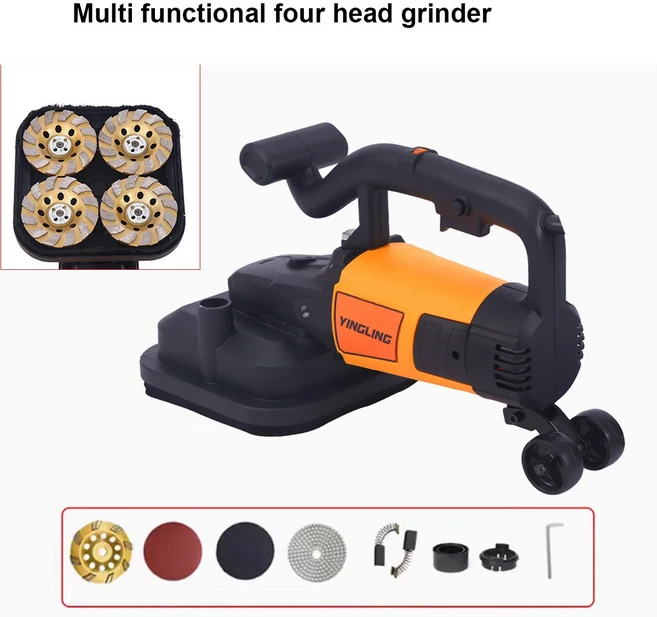 휴대용 거친 분쇄기 먼지가 없는 석고 긴 막대 연마 바닥 4 헤드 콘크리트 연삭기, 01 Set A