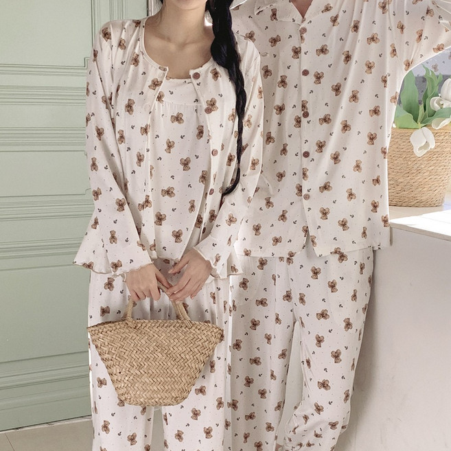 투위 간절기 실키 긴팔 커플잠옷 소프트스킨 이너쿨링 여성실내복