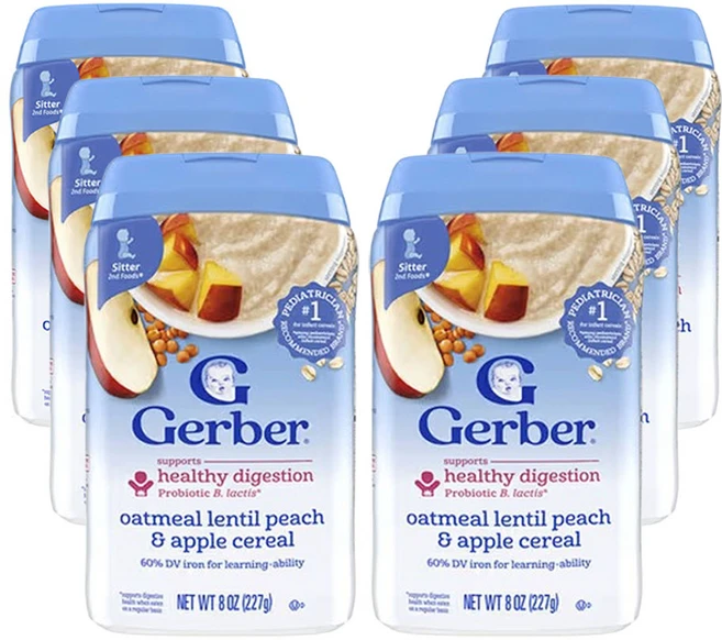 거버 시리얼 2nd Foods 오트밀 렌틸콩 복숭아 & 사과 (8oz), 227g, 6개, 복숭아 사과 - 쿠팡