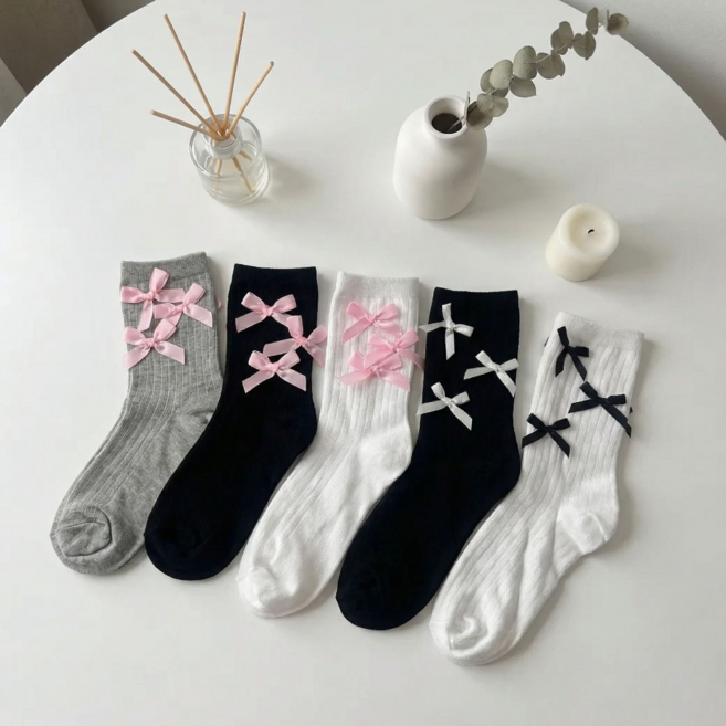 럽니드삭스 5종세트 여성용 리본 디테일 양말