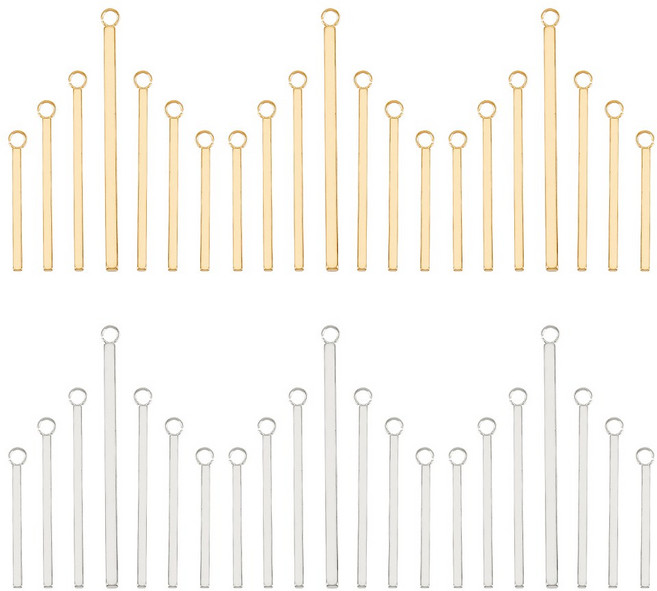 44개 2가지 색상 304 스테인리스 스틸 펜던트 직사각형/바 형태 골드 & 스테인리스 스틸 색상 크기: 23~43 x 1.5~2 x 1.5~2mm 구멍 크기: 2mm, 혼합색