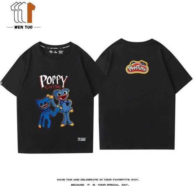 Poppy Playtime 波比遊戲時間 短袖 T 恤 男女情侶潮流上衣, 黑色2,M 建議45.0-55.0公斤