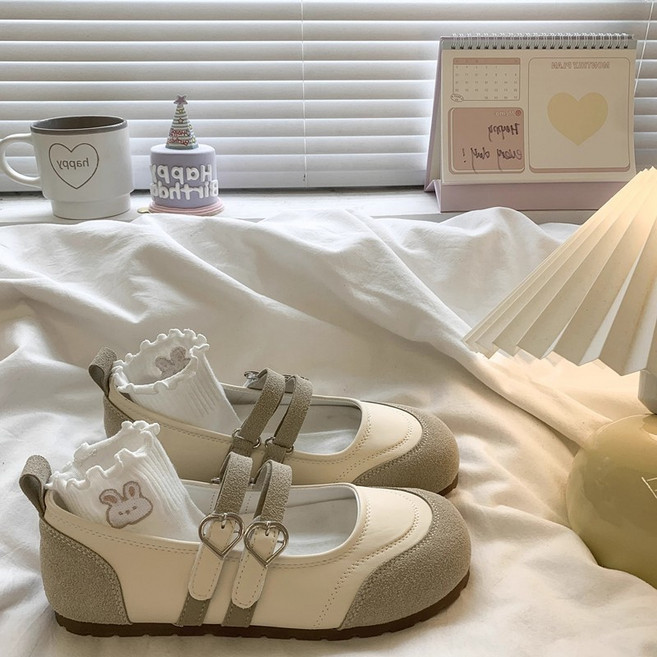 델루비오 여성 단화 주니어 학생 10대 데일리 하트 스트랩 플랫슈즈