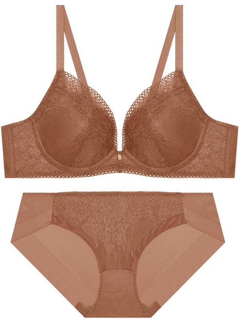 트라이엄프 레이스 소프트 와이어 커버업 모카 브라 팬티 세트